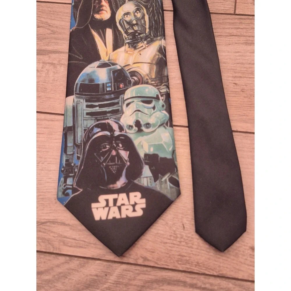 WallyWear Star Wars Mens Tie Blue Black Character Collage Darth Vader Luke VTG